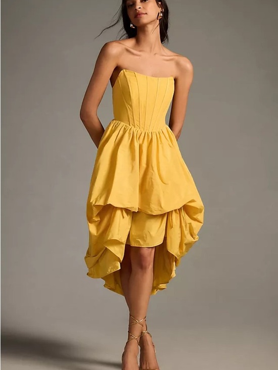 Anthropologie Dresses & Skirts - Anthropologie Corset High-Low Bubble Dress Mustard Yellow size L